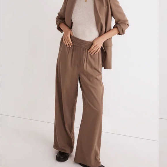 Madewell Drapeweave Carley Drapey Wide-Leg Pant Brown Mocha Pull-On NWT Size L - Picture 1 of 5